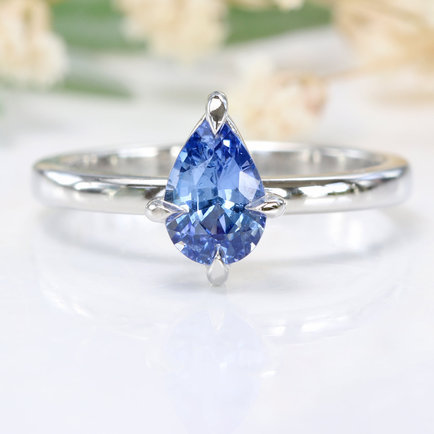 Platinum Blue Pear Shape Sapphire Solitaire Engagement Ring