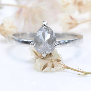 Platinum Pear Cut Salt and Pepper Solitaire Diamond Engagement Ring