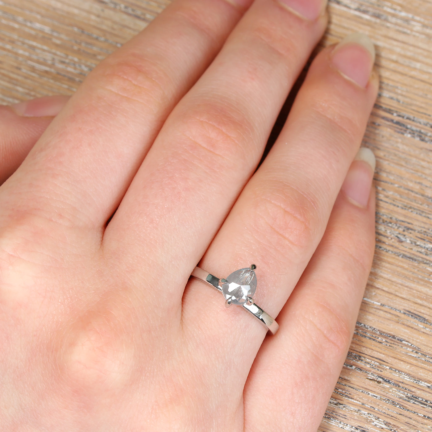 Platinum Pear Cut Salt and Pepper Solitaire Diamond Engagement Ring