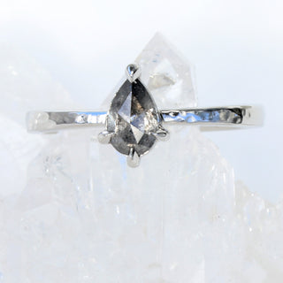 Custom Platinum Salt and Pepper Pear Shape Diamond Ring