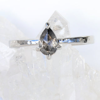 Custom Platinum Salt and Pepper Pear Shape Diamond Ring