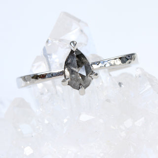 Custom Platinum Salt and Pepper Pear Shape Diamond Ring