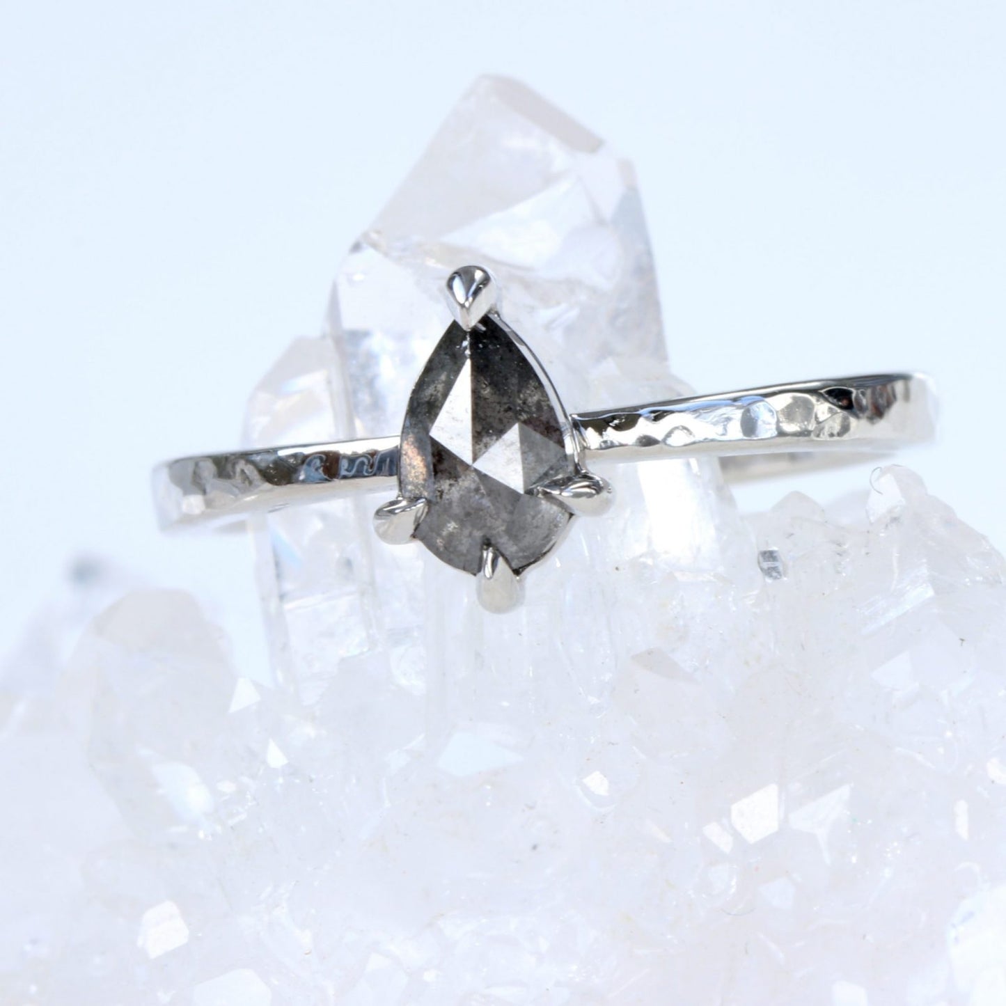 Platinum Salt and Pepper Pear Shape Diamond Ring