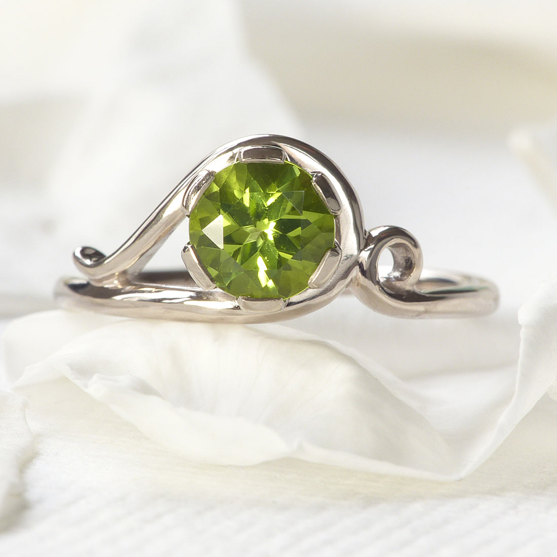 Custom Peridot Ring in Art Nouveau Style