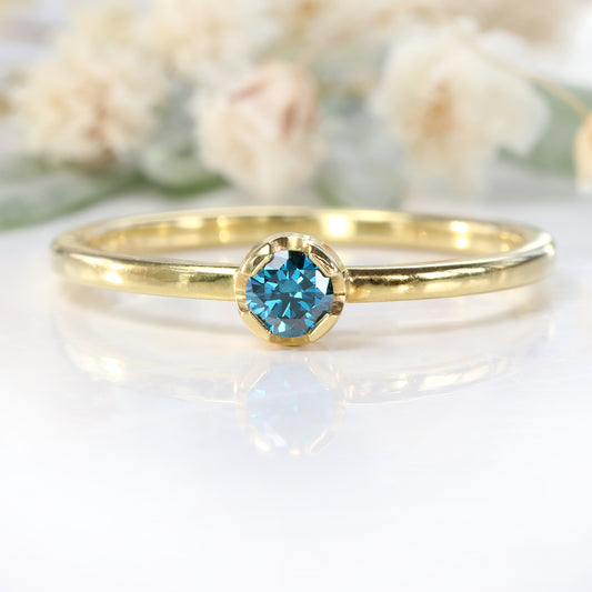 18ct Gold Blue Diamond Solitaire Ring (Size K, Resize H - L 1/2)