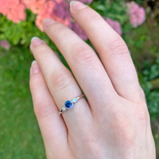 Platinum Petite Blue Sapphire & Diamond Trilogy Engagement Ring