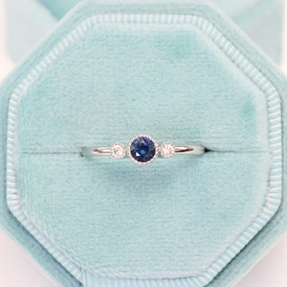 Platinum Petite Blue Sapphire & Diamond Trilogy Engagement Ring