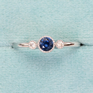 Platinum Petite Blue Sapphire & Diamond Trilogy Engagement Ring