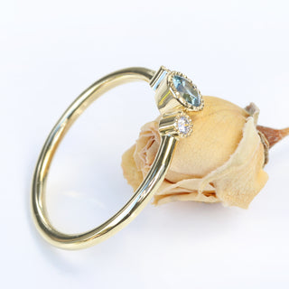 Custom 18ct Gold Petite Teal Sapphire & Diamond Trilogy Engagement Ring