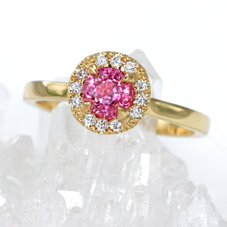 Custom 18ct Gold Pink Sapphire & Diamond Halo Engagement Ring