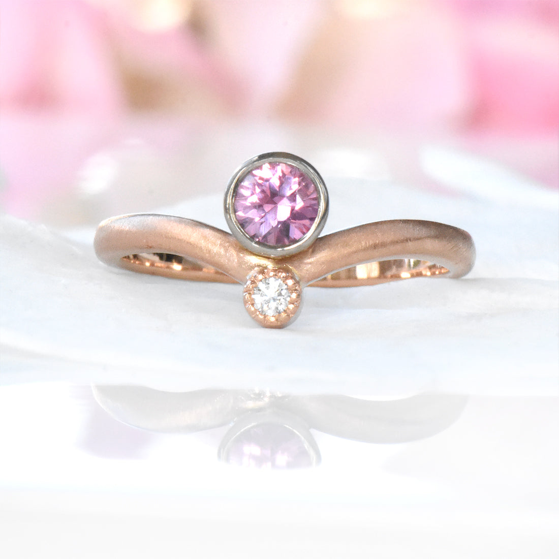rose goldpink sapphire diamond sweetheart ring