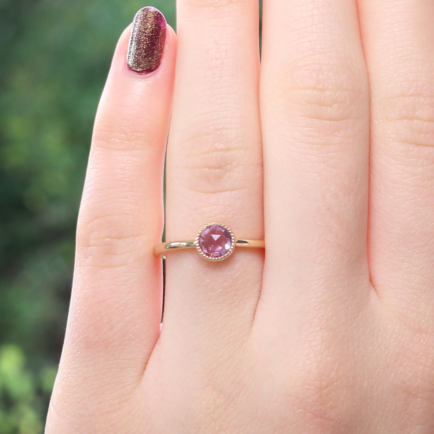 18ct Rose Gold Violet Pink Rose Cut Sapphire Ring