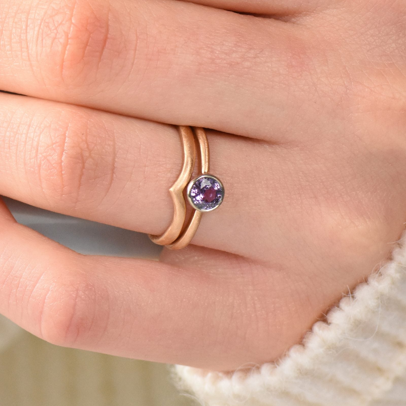 purple sapphire wishbone engagement ring set
