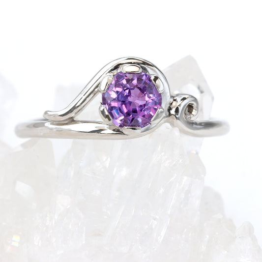 Custom Platinum Signature Art Nouveau Purple Sapphire Engagement Ring
