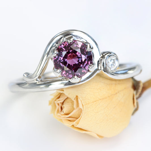 Custom Purple Sapphire Art Nouveau Inspired Platinum Ring