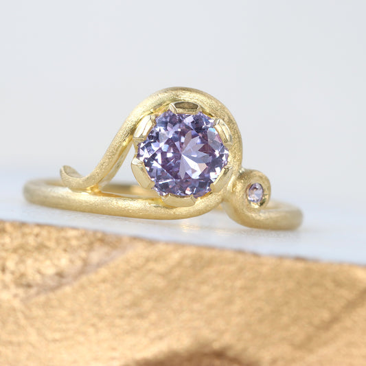 Bespoke Brushed Gold Purple Sapphire Art Nouveau Ring