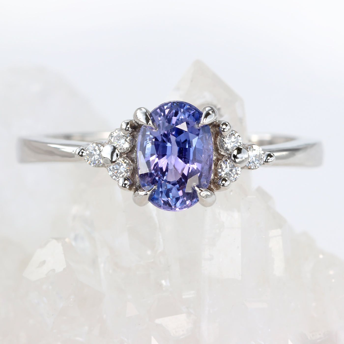 Platinum Purple Sapphire & Diamond Cluster Engagement Ring