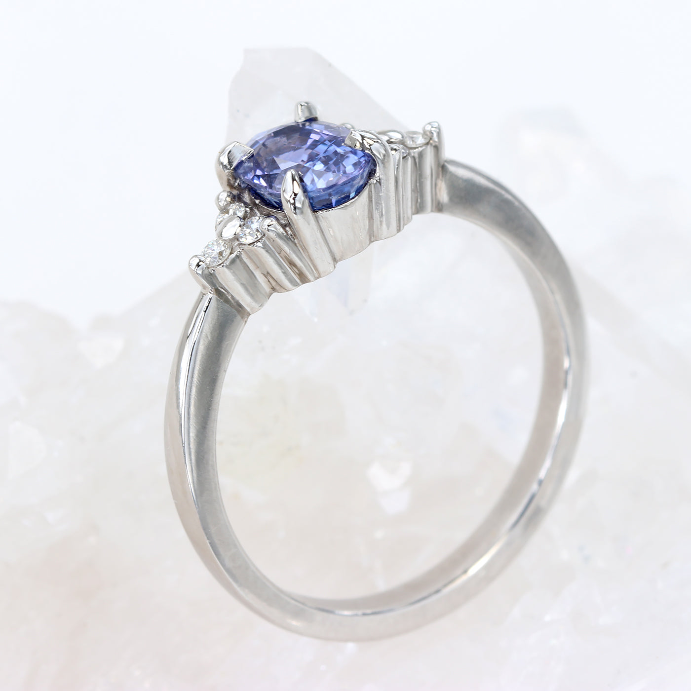 Platinum Purple Sapphire & Diamond Cluster Engagement Ring