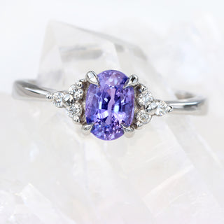Custom Platinum Purple Sapphire & Diamond Cluster Engagement Ring