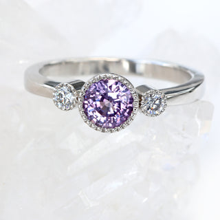 Platinum Purple Sapphire and Diamond Trilogy Engagement Ring