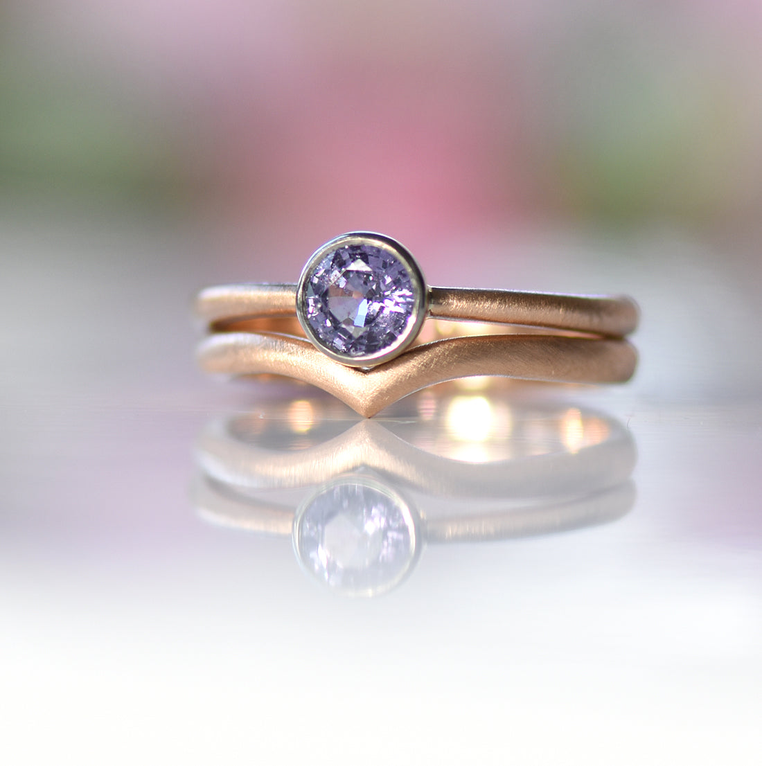 purple sapphire wishbone engagement ring set
