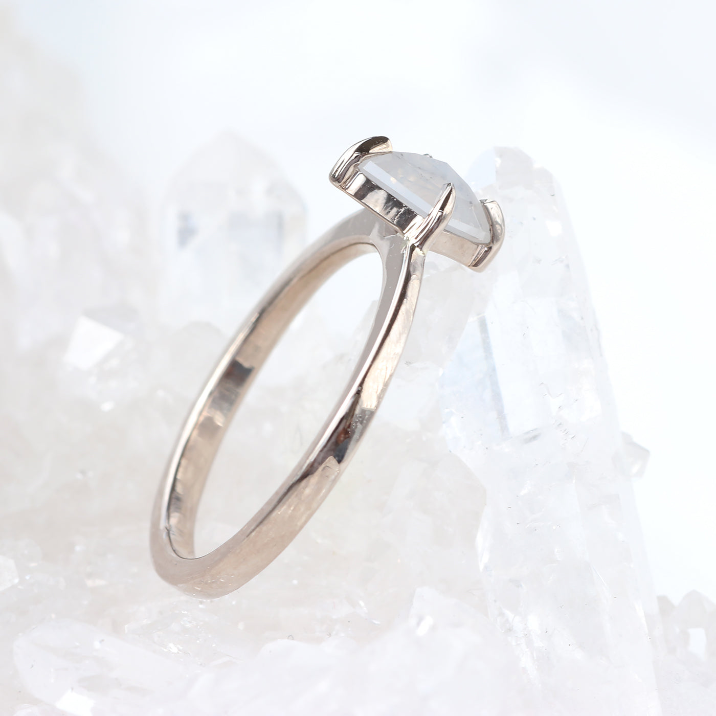 Kite shape diamond engagement ring in 18ct white gold