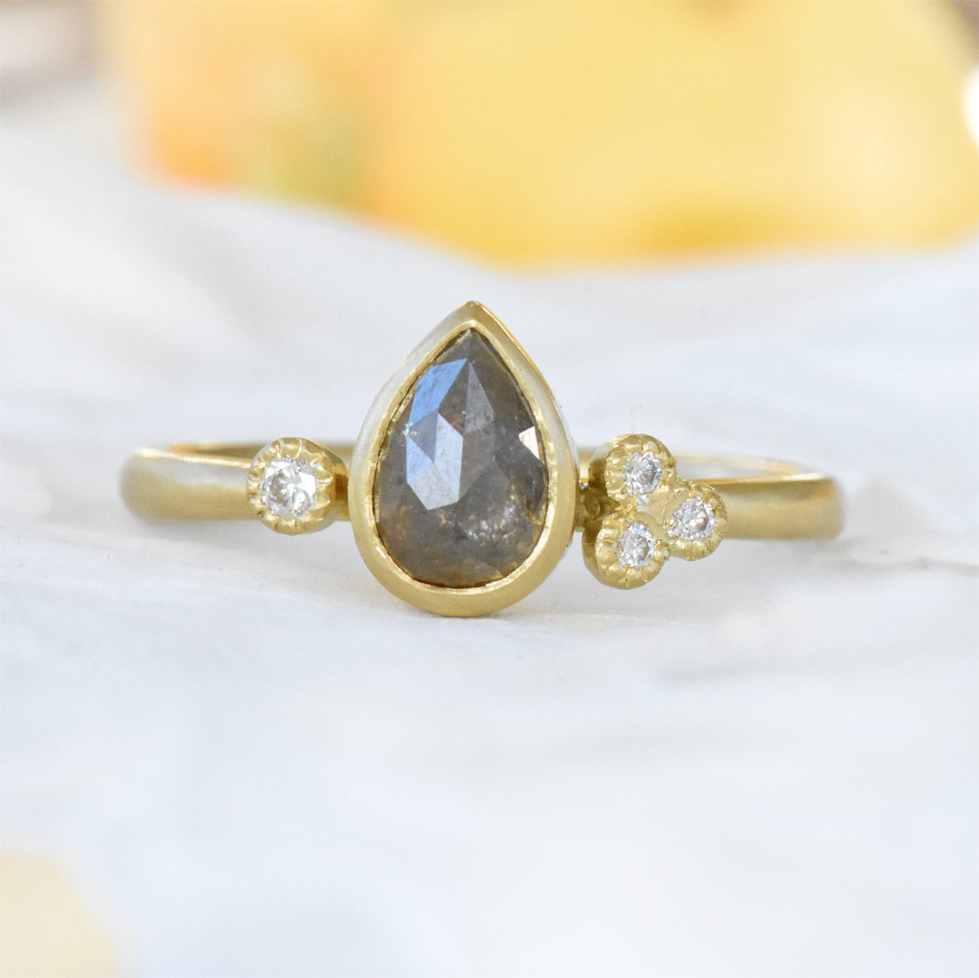18ct Gold Pear Shape Natural Grey-Gold Diamond Ring
