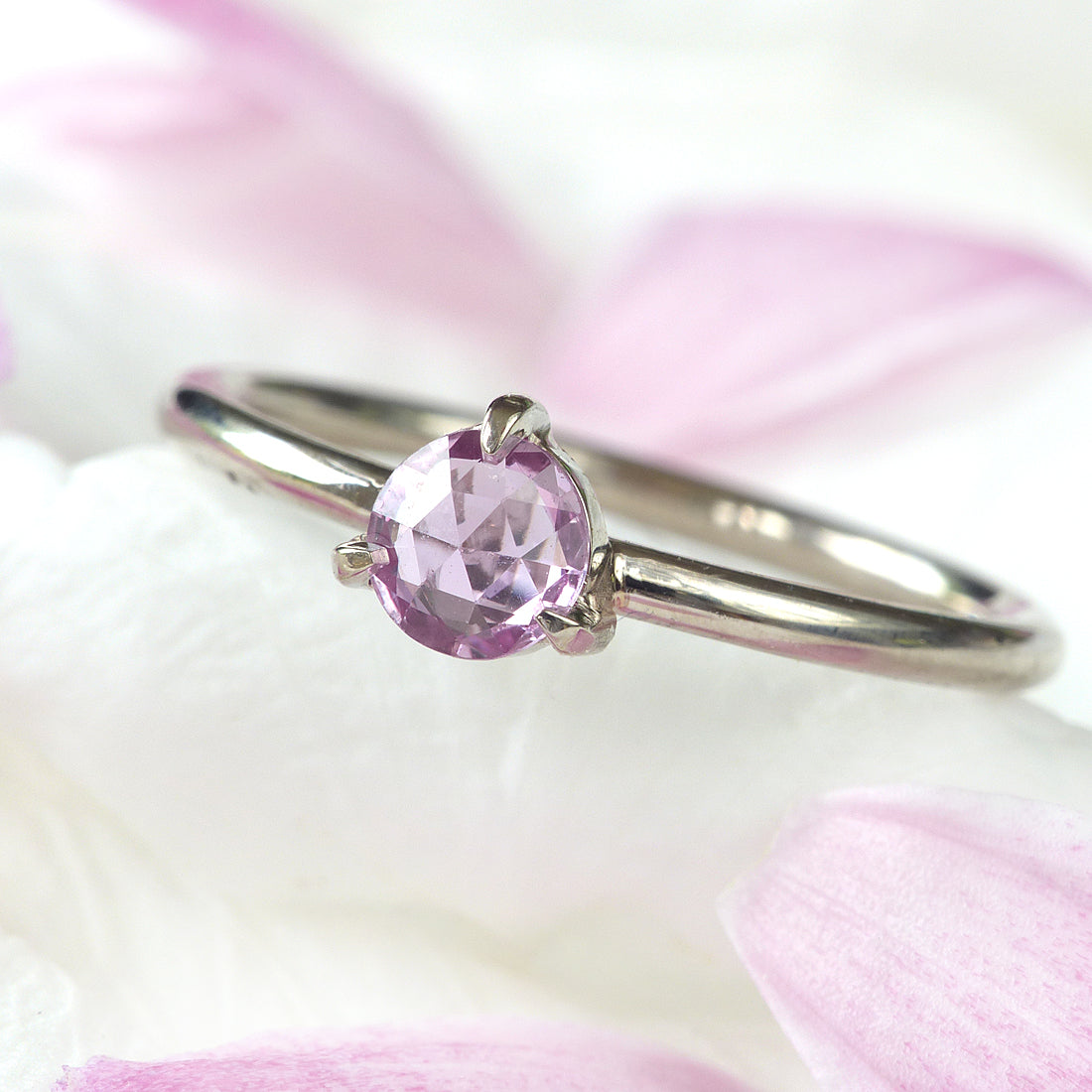 18ct White Gold Rose Cut Pink Sapphire Ring