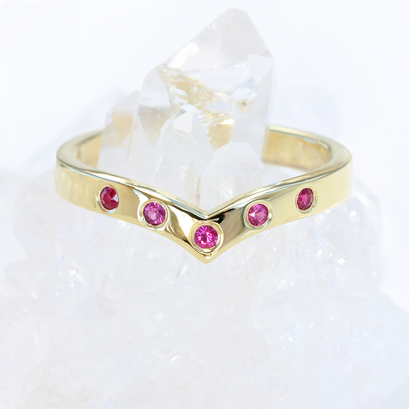 18ct Gold Diamond Solitaire Engagement & Ruby Wishbone Wedding Ring Set