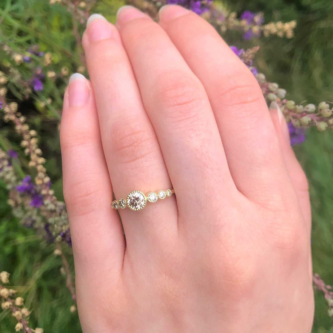 18ct Gold 7-Stone Champagne Diamond Engagement Ring (Size M, Resize K - O)