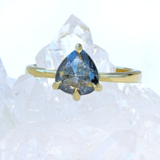 18ct Gold Salt & Pepper Pear Rose Cut Diamond Engagement Ring