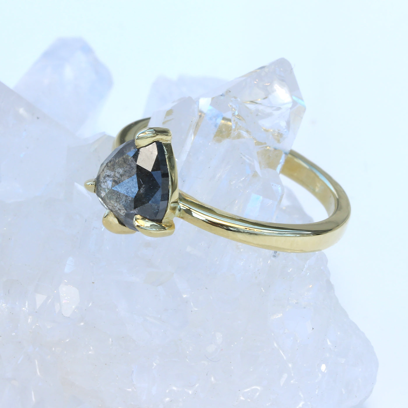 18ct Gold Salt & Pepper Pear Rose Cut Diamond Engagement Ring
