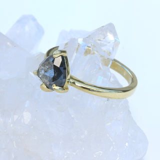 18ct Gold Salt & Pepper Pear Rose Cut Diamond Engagement Ring