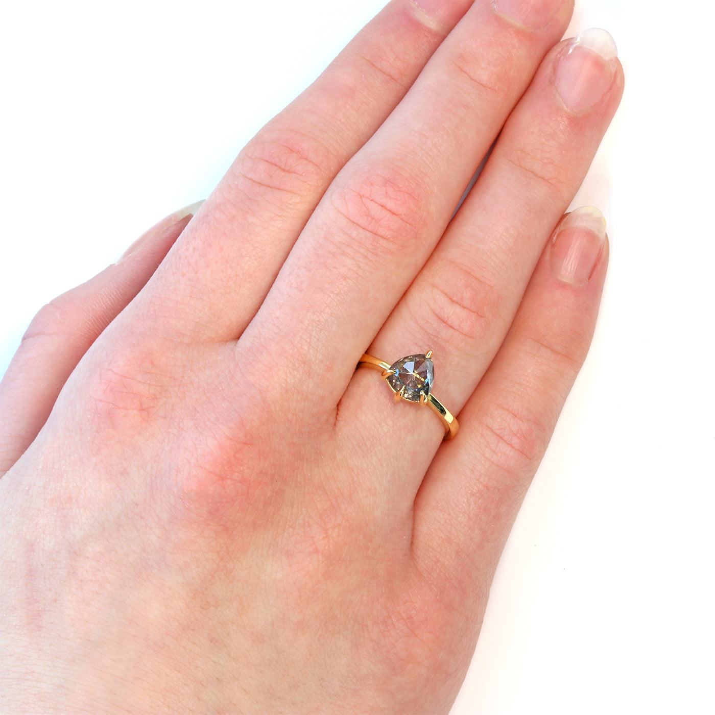 18ct Gold Salt & Pepper Pear Rose Cut Diamond Engagement Ring