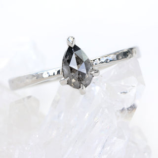 Custom Platinum Salt and Pepper Pear Shape Diamond Ring