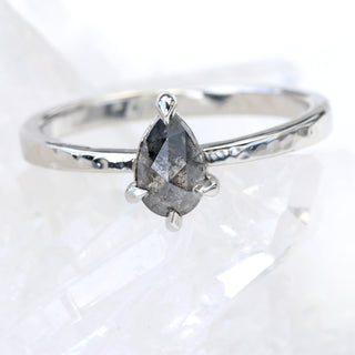 Custom Platinum Salt and Pepper Pear Shape Diamond Ring