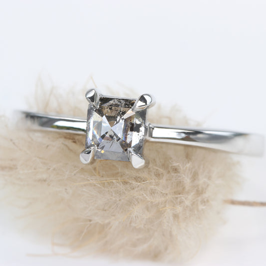 Octagonal Salt & Pepper Diamond Claw Set Solitaire Engagement Ring