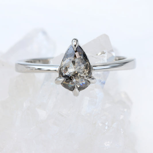 Platinum Salt and Pepper Pear Shape Diamond Engagement Ring