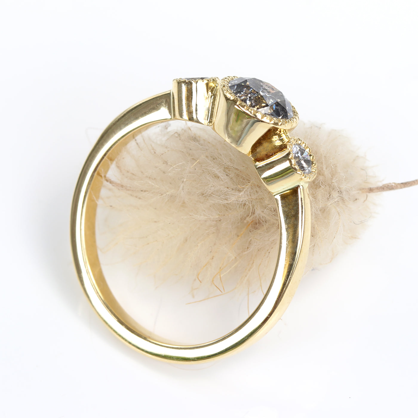 18ct Gold Salt and Pepper Diamond Trilogy Engagement Ring (Size L, Resize J - M)
