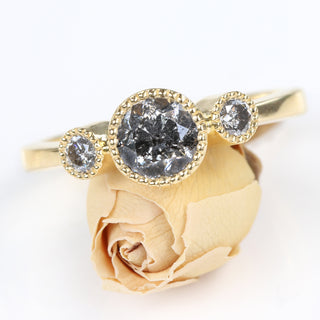 Custom Kerensa Handmade 18ct Gold Salt and Pepper Diamond Trilogy Engagement Ring