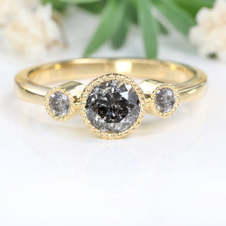 Custom Kerensa Handmade 18ct Gold Salt and Pepper Diamond Trilogy Engagement Ring