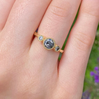 Custom Kerensa Handmade 18ct Gold Salt and Pepper Diamond Trilogy Engagement Ring