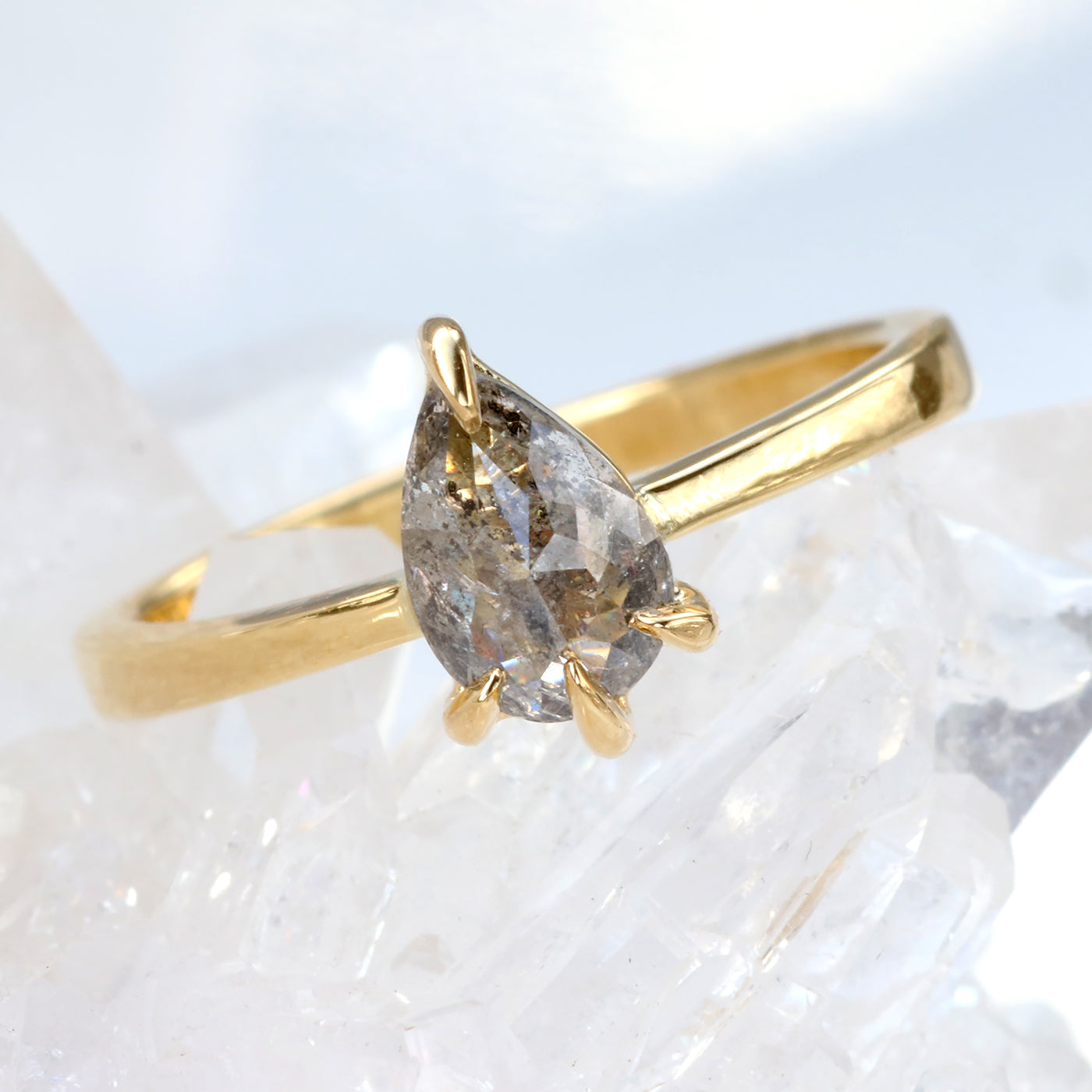 18ct Gold Pear Shape Salt and Pepper Diamond Engagement Ring