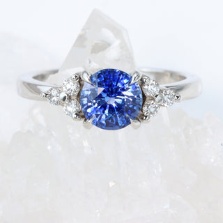 Custom Platinum Claw Set Sapphire and Diamond Cluster Engagement Ring