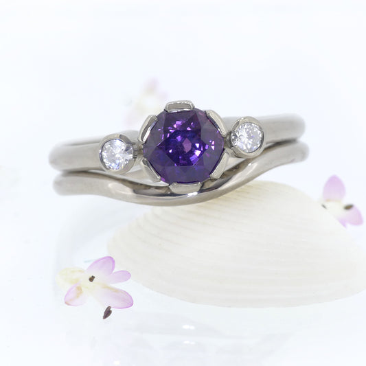 Purple Sapphire and Diamond Ring Set