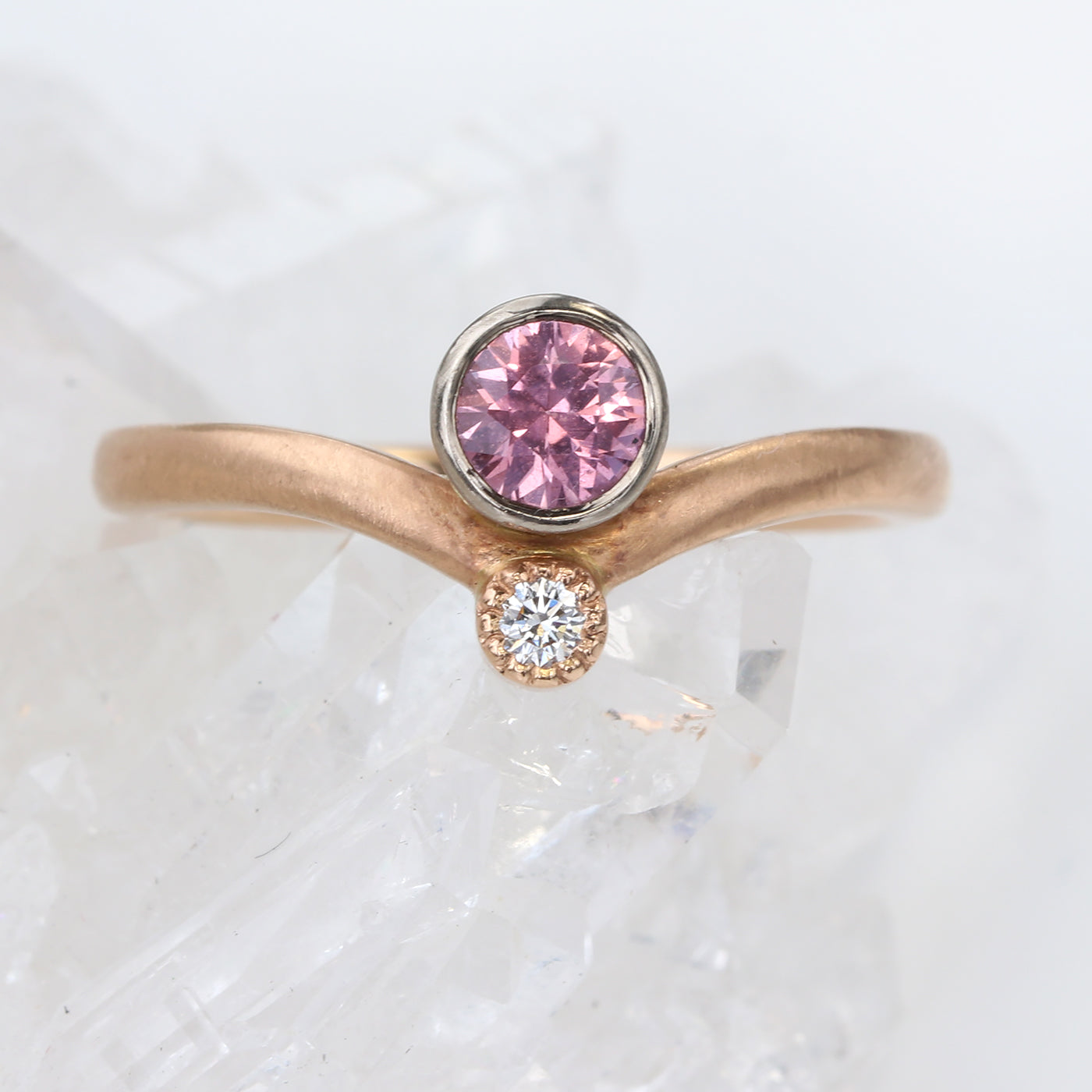 18ct Rose Gold Sweetheart Diamond & Pink Sapphire Ring