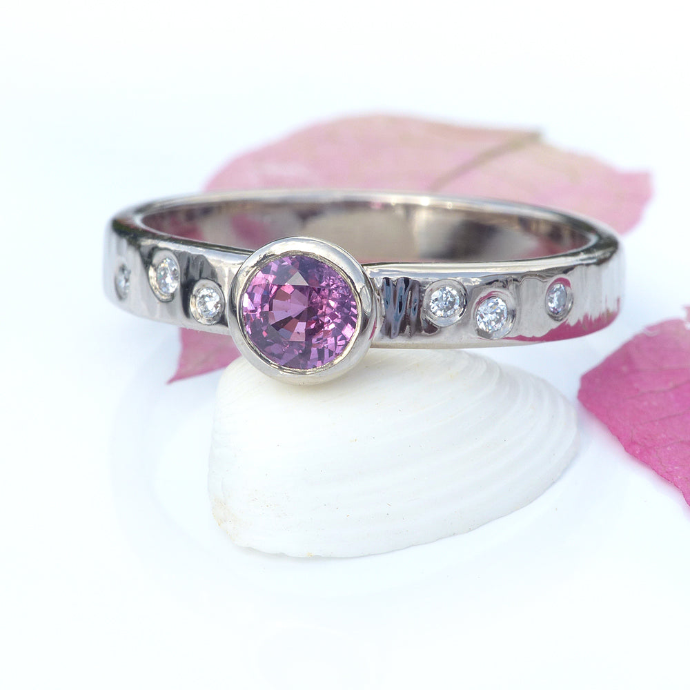 raspberry sapphire diamond ring