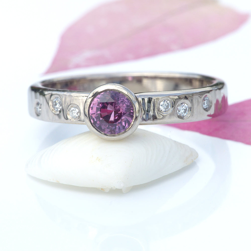 raspberry sapphire diamond ring