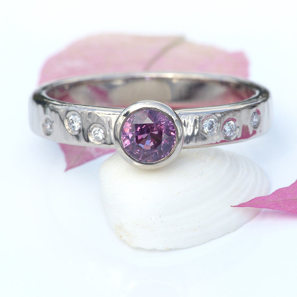 Raspberry Pink Sapphire & Diamond Ring