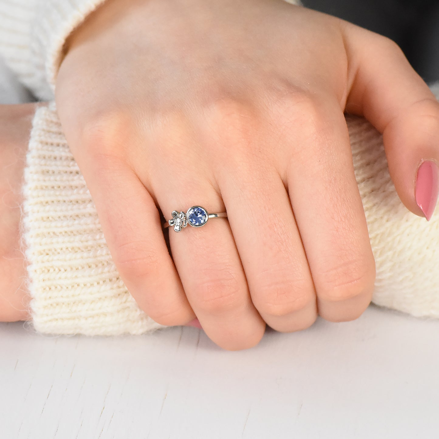 Blue Sapphire and Diamond Flower Ring